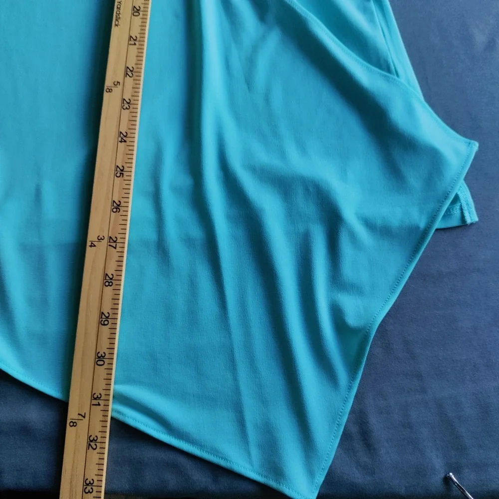 Chico's The Ultimate Tee Women Teal‎ 3 Liquid Knit Shark Hem Faux Wrap Lagun Y2K - Picture 12 of 12